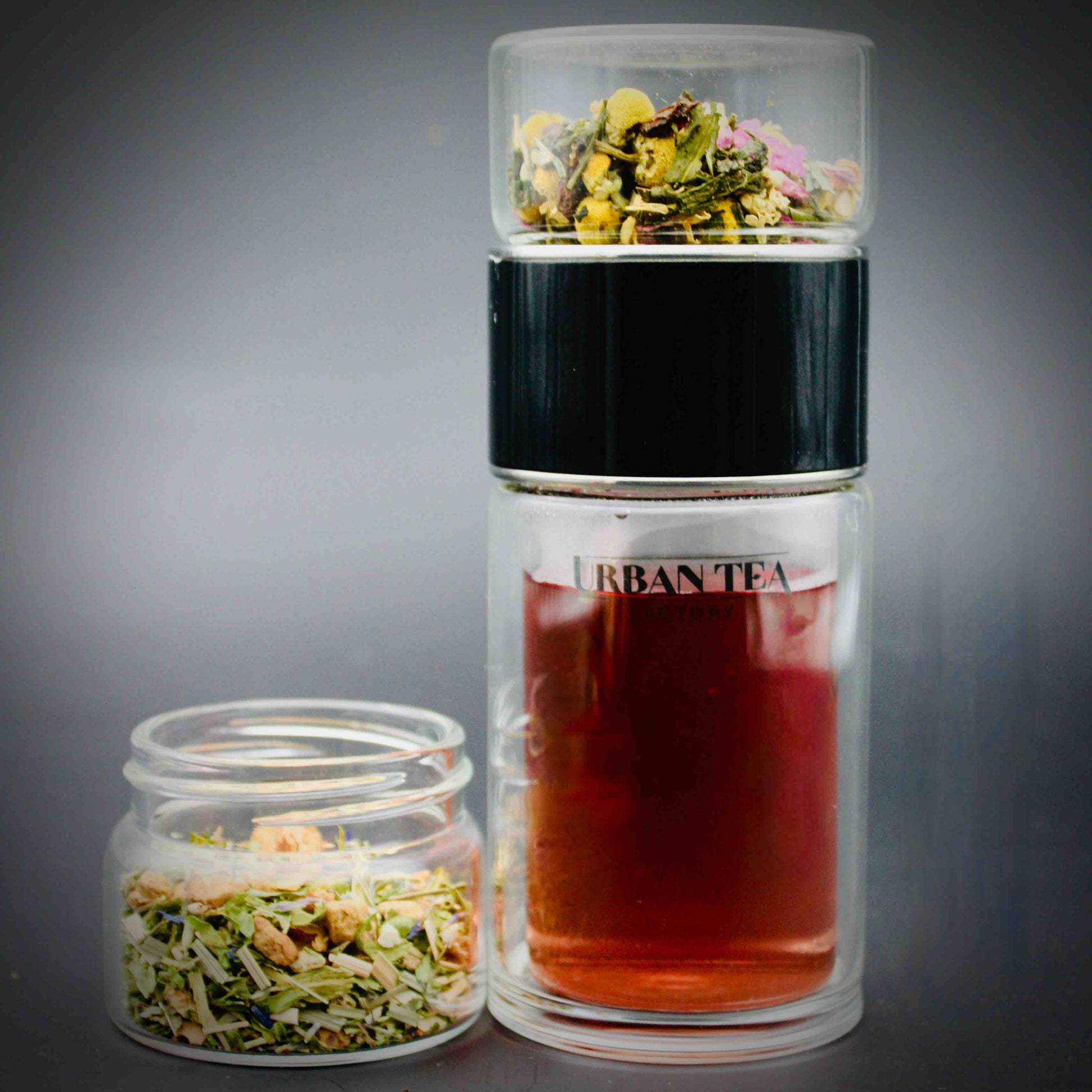 Tea Infuser - Doppelwandige Thermo-Glas-Teeflasche - Black - Edelstahl