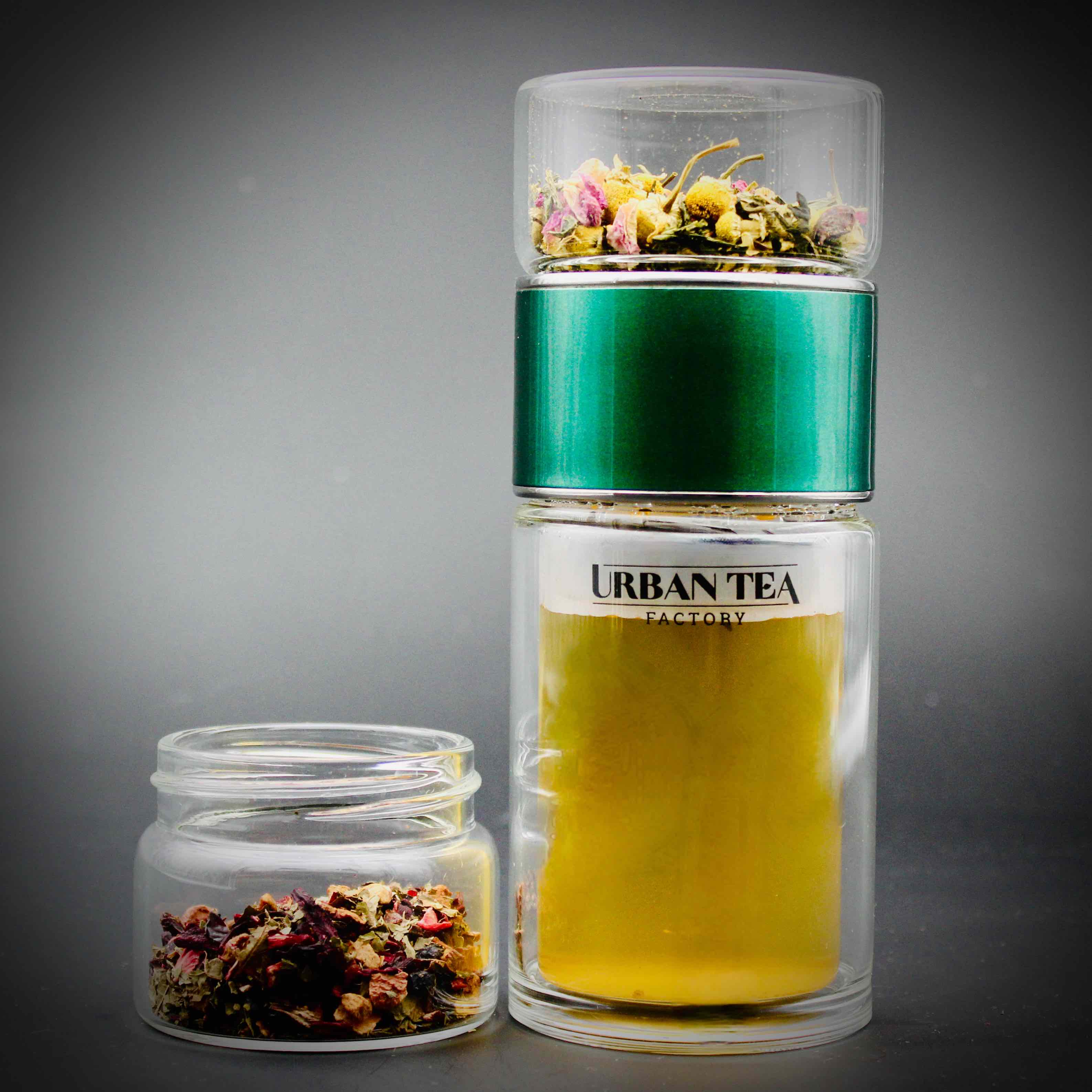 Tea Infuser - Doppelwandige Thermo-Glas-Teeflasche - Forest - Edelstahl