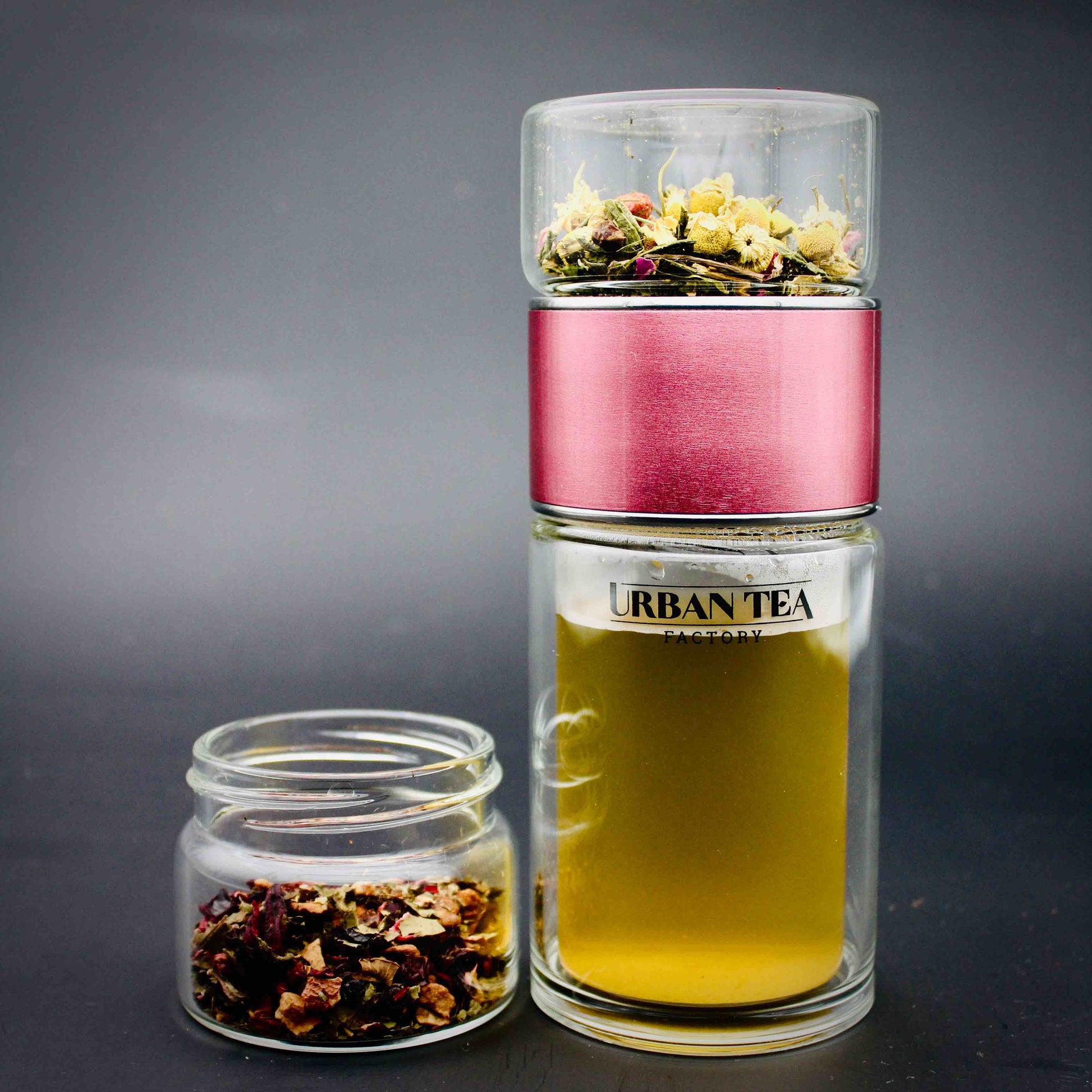 Tea Infuser - Doppelwandige Thermo-Glas-Teeflasche - Pink - Edelstahl
