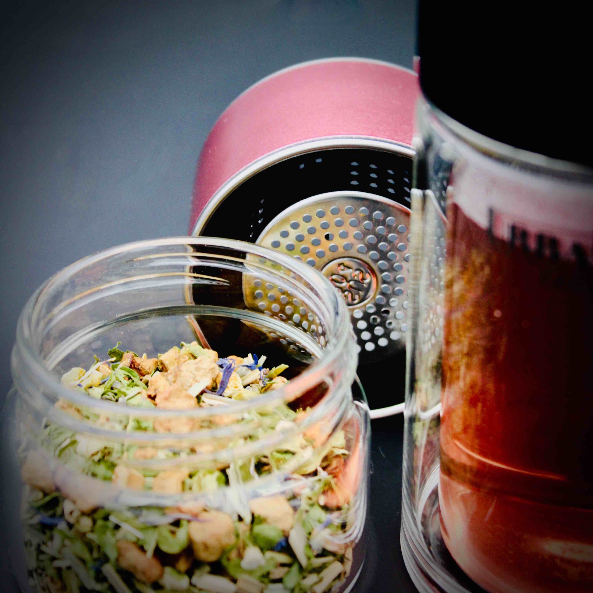 Tea Infuser - Doppelwandige Thermo-Glas-Teeflasche - Pink - Edelstahl