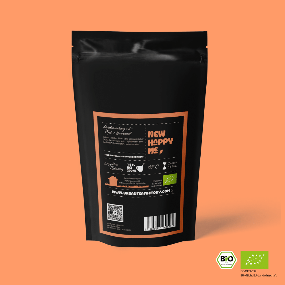 
                  
                    New Happy Me - Puretoxmischung mit Mate & Brennnessel - 80g - Bio
                  
                